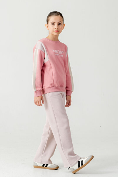 AHENGİM Girl's Make Your Printed 3 Thread Thick Winter Tracksuit Set Ak4227