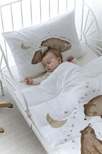 Tuğba Kuğu Organic Printed Baby (100X150) Quilt Set - Royal Series - Baby Bear