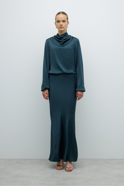 Roman Saten Uzun Etek Petrol K2652002_010