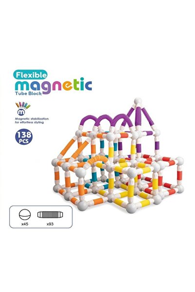 OEM Set STEM magnetic pentru construit cu tuburi flexibile si bile 138 piese