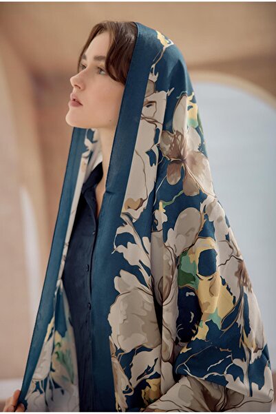 Yaqa LACİVERT VİZON FLOWER ŞAL