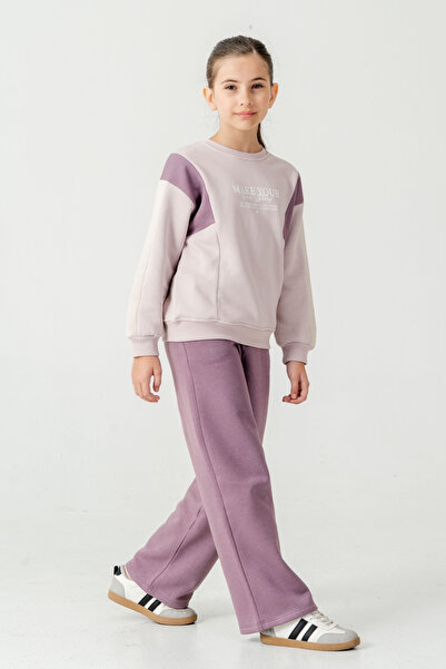 AHENGİM Girl's Make Your Printed 3 Thread Thick Winter Tracksuit Set Ak4227