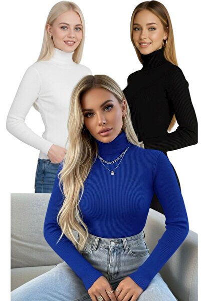 hashtag Set de 3 pulovere pentru femei cu mâneci lungi și înaltă talie - Opți...