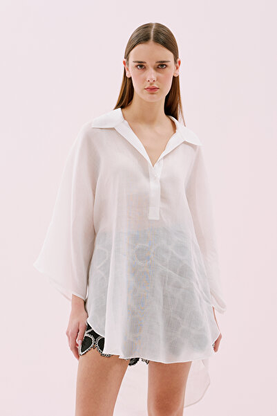 Roman Yarasa Kol Keten Tunik Ekru Y2513303_049