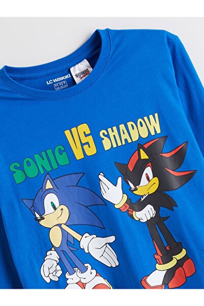 LC Waikiki Bisiklet Yaka Sonic Baskılı Erkek Çocuk Pijama Takımı