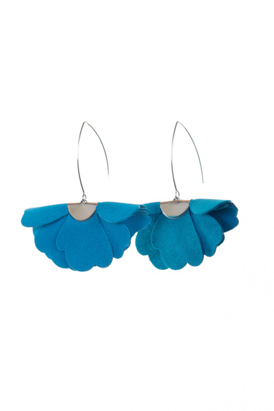 HAIArt Cercei florali din piele, realizați manual - Albastru turcoaz