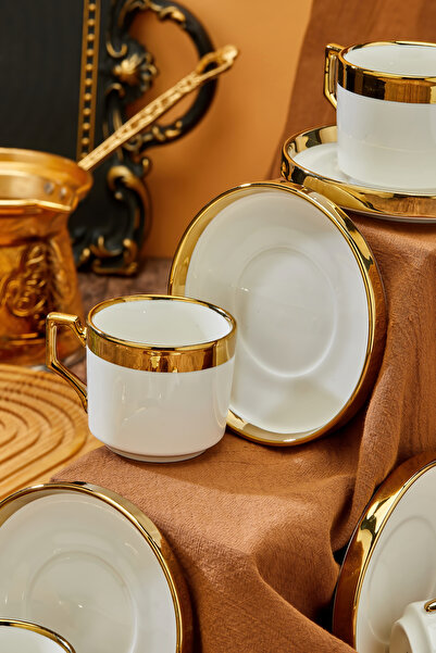 Cooker 6-Piece Gold Gilded 100 ml Porcelain Tea Cup Set – Luxurious and Stylish Coffee Enjoyment!