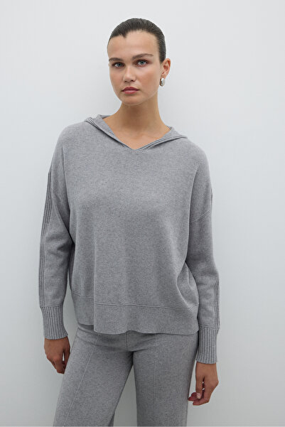 Roman Kapüşonlu Triko Açık Gri K2671013_056