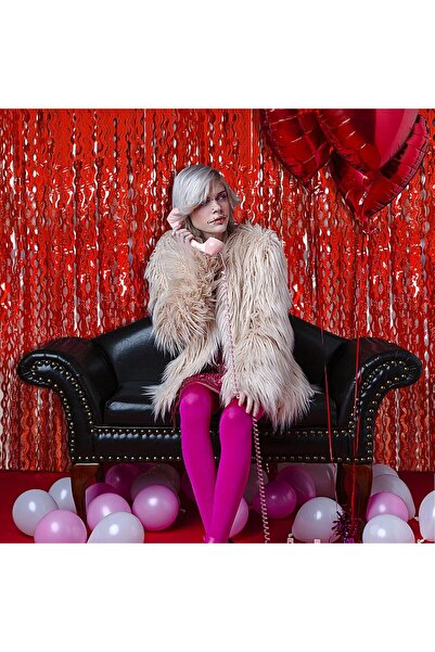 kidspartim Metalized Wavy Hologram Red Background Ornament 100X200 cm