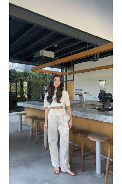 biezy Yansıma desenli ipek saten pantolon