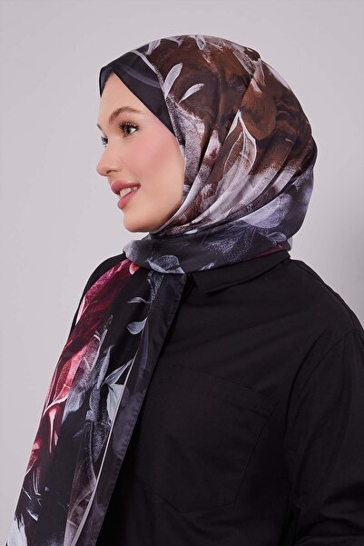 Levidor Black Mixed Leaf Pattern Indian Silk Shawl