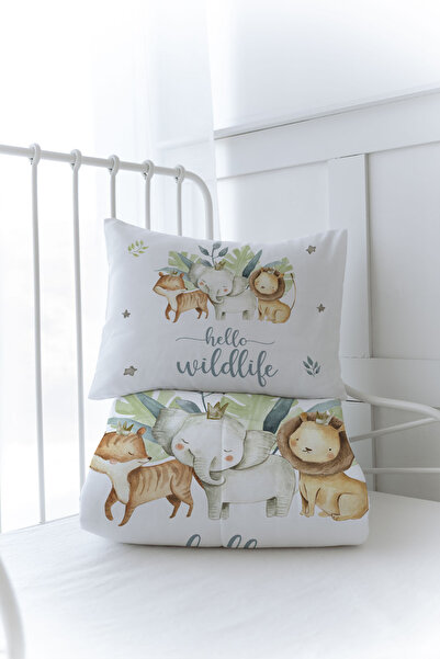 Tuğba Kuğu Organic Printed Baby (100X150) Quilt Set - for Baby Series - Safari Animals