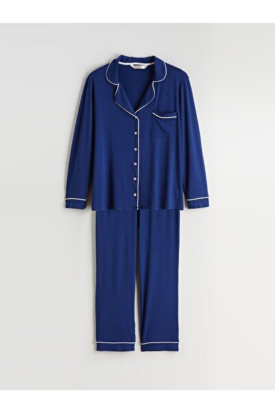 LC Waikiki Büyük Beden Gömlek Yaka Kadın Pijama Takımı