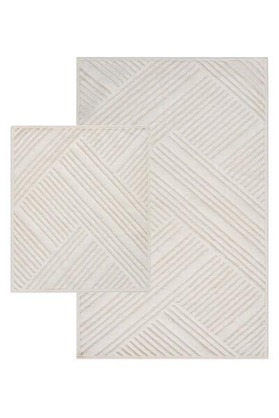 Bluenity Braid Natural Cotton 2-Piece Bath Mat Set 60X100+50X60 Ecru