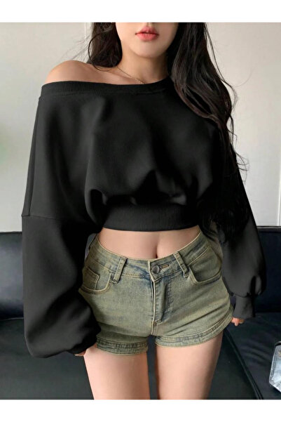 Keywest سترة نسائية قصيرة بأكمام بالون وياقة قارب مزخرفة