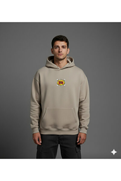 By Caspita Fashion Lenithra Astronaut Pop Art Back Printed Unisex Oversize Beige Hoodie