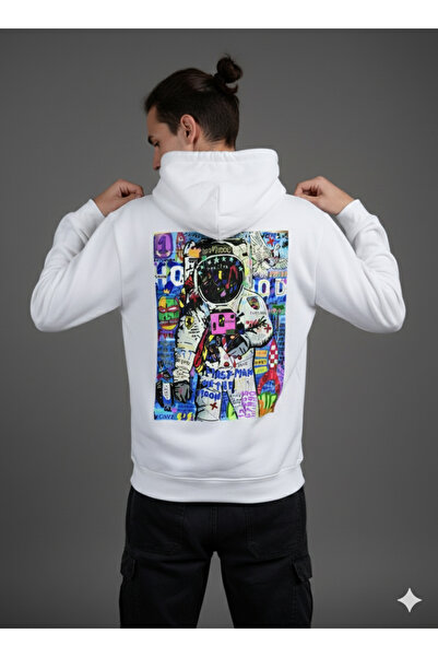 By Caspita Fashion Lenithra Astronaut Pop Art Back Printed Unisex Oversize White Hoodie
