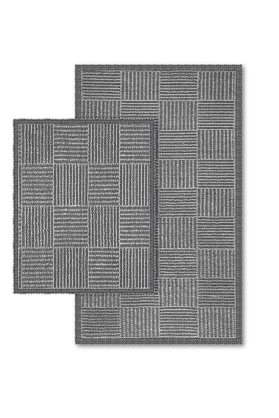 Bluenity More Boucle Natural Cotton 2-Piece Bath Mat Set 60X100 50X60 Gray