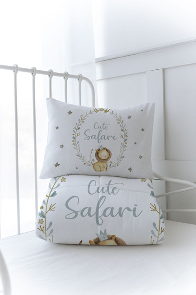 Tuğba Kuğu Organic Printed Montessori (100X200) Quilt Set Quilt Set - for Baby Series - Lion Circle