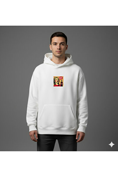 By Caspita Fashion Lenithra Pop Art Coca Cola Back Printed Unisex Oversize White Hoodie