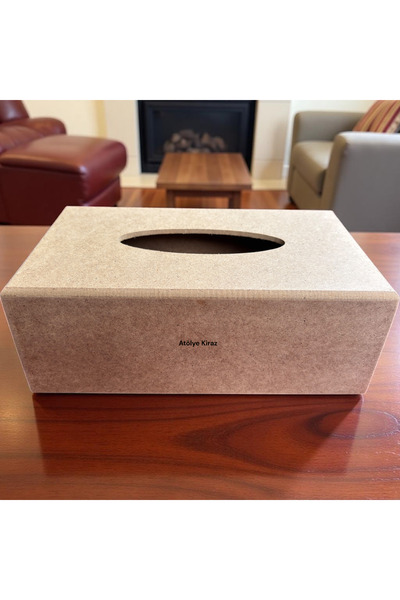 Atölye Kiraz Raw Wooden Napkin Holder Box: Paintable Tissue Box Organizer - (13X23X8.5 cm)