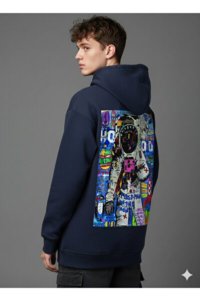 By Caspita Fashion Hanorac unisex supradimensionat cu glugă afumată, imprimat...