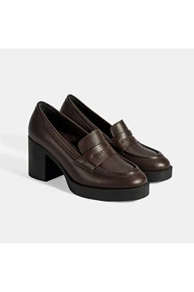 Desa Women's Brown Thick Heeled Leather Loafer