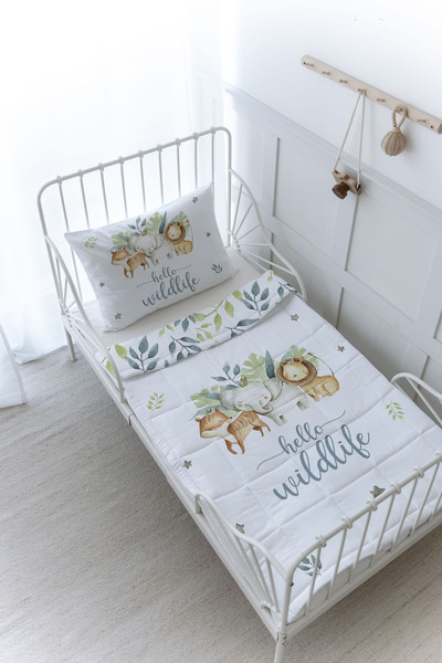 Tuğba Kuğu Organic Printed Baby (100X150) Quilt Set - for Baby Series - Safari Animals