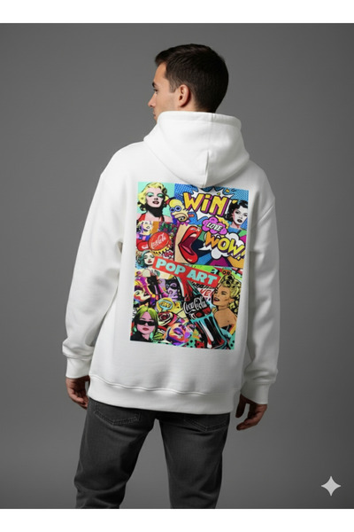 By Caspita Fashion Lenithra Pop Art Coca Cola Back Printed Unisex Oversize White Hoodie