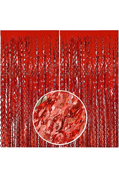 kidspartim Metalized Wavy Hologram Red Background Ornament 100X200 cm