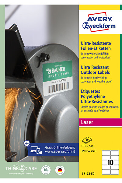 Avery Zweckform Etichete B7173-50 ultrarezistente pentru exterior, dim.: 99 x 57 mm, 10 etichete/A4