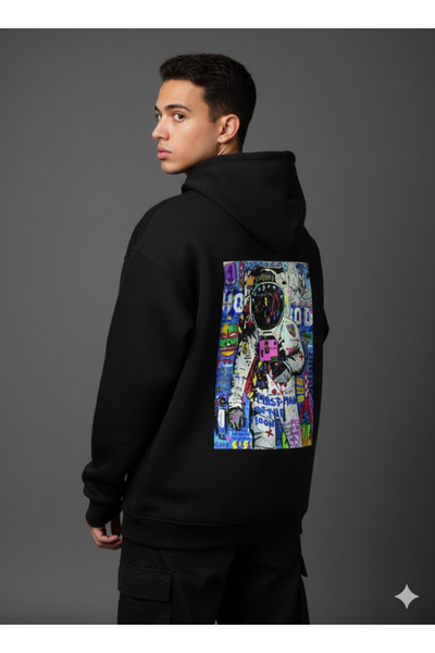 By Caspita Fashion هودي أسود كبير الحجم للجنسين مطبوع عليه فن البوب من لينيثر...