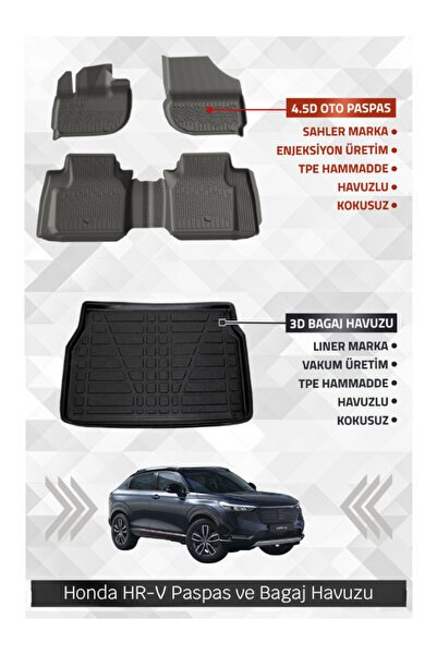 Sahler Honda HR-V 2022+ Uyumlu 4.5D Premium Havuzlu Paspas ve Liner Marka 3D ...