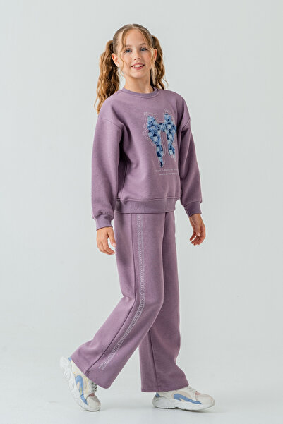 AHENGİM Σετ χειμερινής φόρμας για κορίτσια με φιόγκο και πέτρες με 3 κλωστές Ak4222