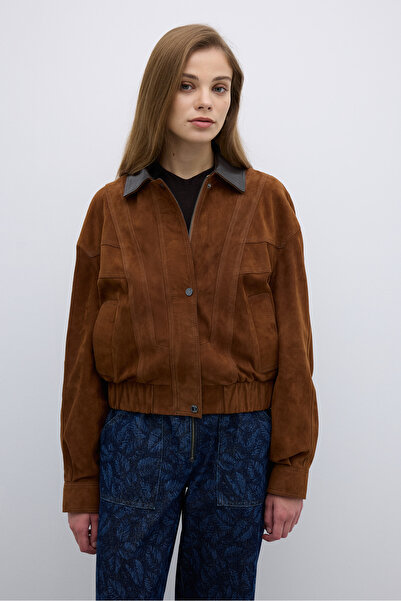 Roman %100 Deri Fermuar ve Çıtçıt Detaylı Mont Taba Y2551002_022