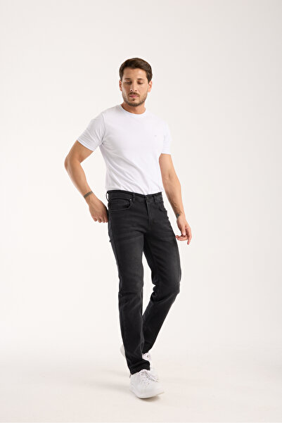 OneZero Ανδρικό παντελόνι Μαύρο τζιν με φερμουάρ κανονική εφαρμογή