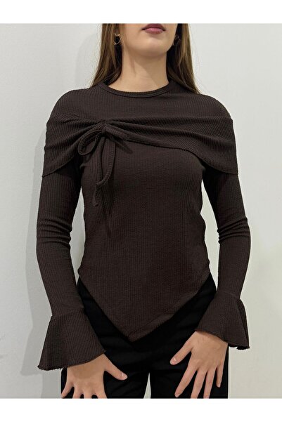 peri tower ΝΕΟ ΠΡΟΪΟΝ Γυναικεία μπλούζα με ασύμμετρο λαιμόκοψη και μακρυμάνικο βολάν (Κατάλληλη για χιτζάμπ) 0038