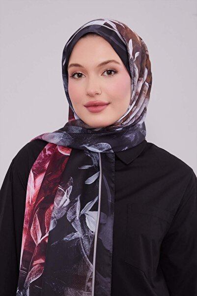 Levidor Black Mixed Leaf Pattern Indian Silk Shawl