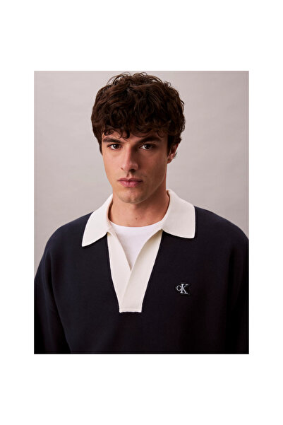 Calvin Klein Ck Lv04rd303g Ls Solıd Oversızed Johnny Collar Erkek Sweaters