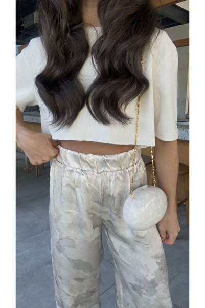 biezy Yansıma desenli ipek saten pantolon