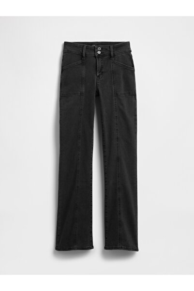 GAP Kadın Siyah Mid Rise Universal Seamed Baby Boot Jean Pantolon
