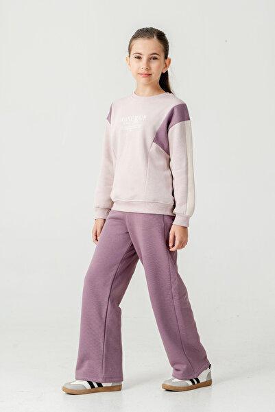 AHENGİM Girl's Make Your Printed 3 Thread Thick Winter Tracksuit Set Ak4227