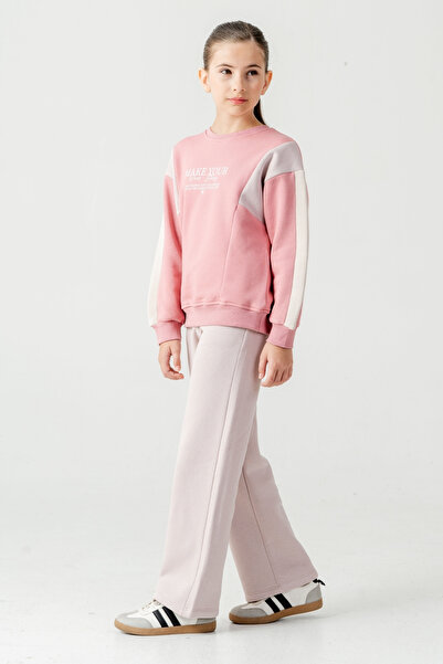 AHENGİM Girl's Make Your Printed 3 Thread Thick Winter Tracksuit Set Ak4227