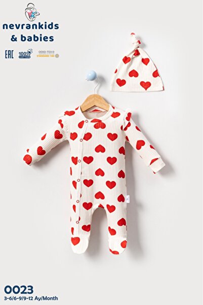 nevrankids Heart Big Pattern Baby Girl 2-Piece Jumpsuit with Heart Booties - Red