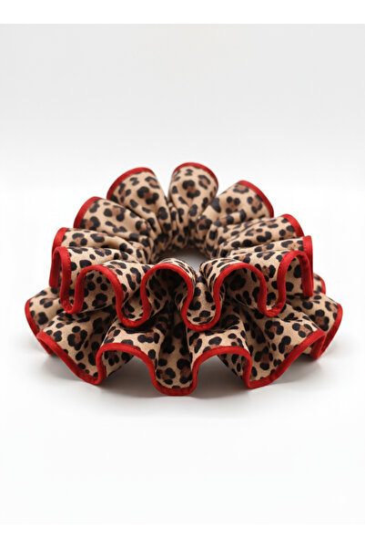 Handmade Betty Bands Red Piping Leopard Scrunchie – Trendy Fabric Hair Tie