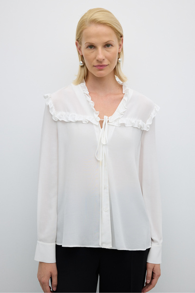 Roman Fırfır Yaka Uzun Kollu Gömlek Ekru K2613504_049