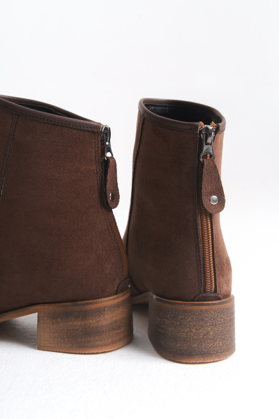 LDR Kadın Kahverengi Süet Kısa Topuklu Fermuarlı Bot