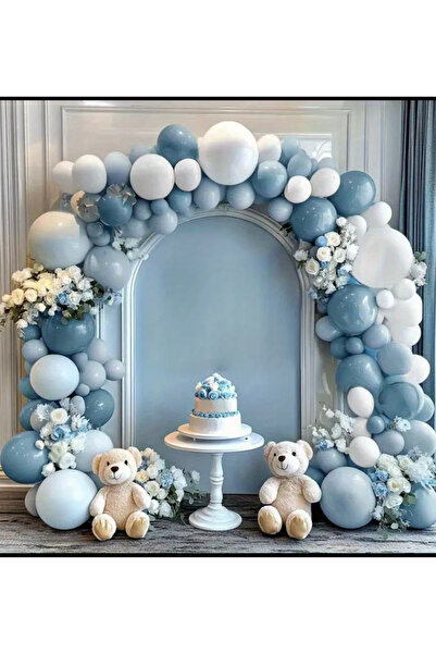 Çemrek Süs Parti Deep Ocean Blue White Balloon Set 100 Pcs
