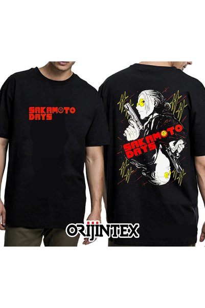 orijintex Sakamoto Days Taro Sakamoto Front and Back Printed Unisex Black Tshirt