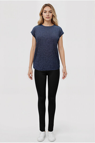 WESTMARK LONDON Black and White Crew Neck Glitter Short Sleeve Women's T-Shirt Sky Glitter S/S Top